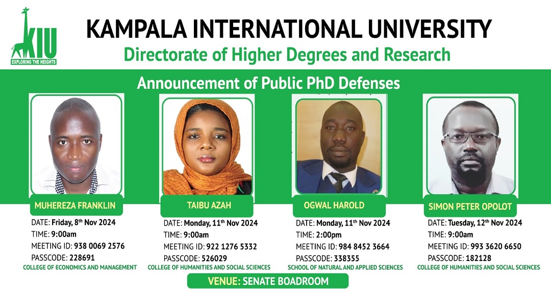 Invitation to PhD Viva Voce Presentations November 8th, 11th - 12th, 2024 - Main Campus