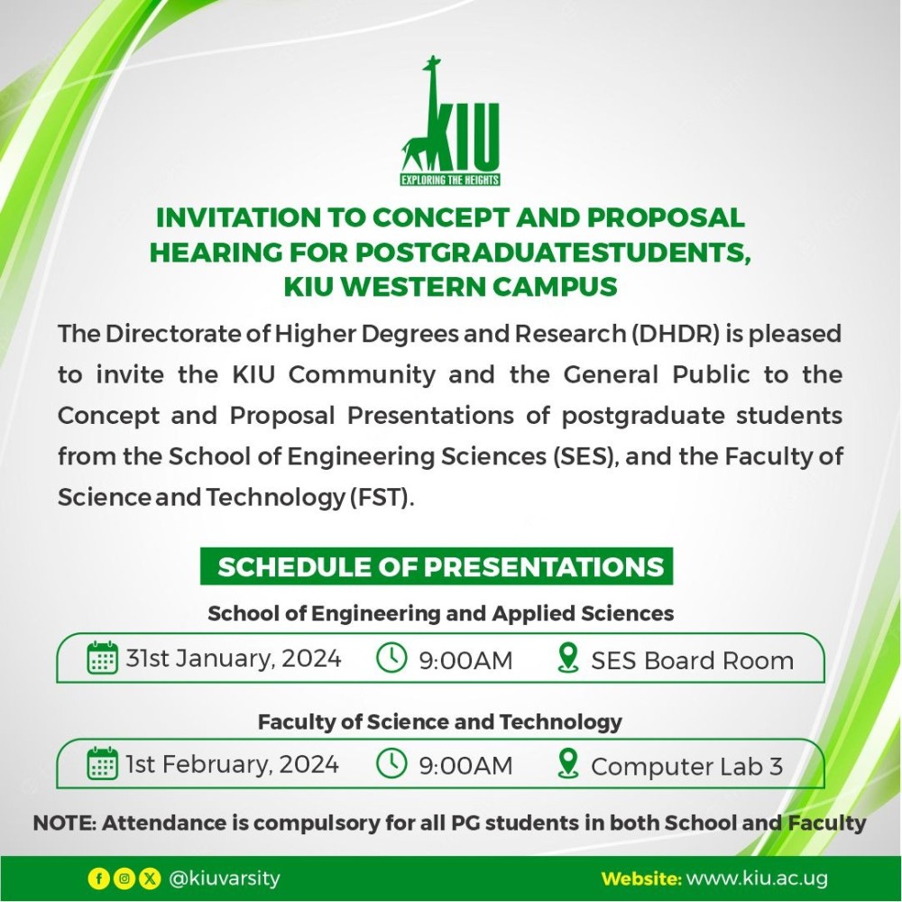 Invitation To Concept and Proposal Presentation For Postgraduate Students From SEAS and FST, KIU Western Campus
