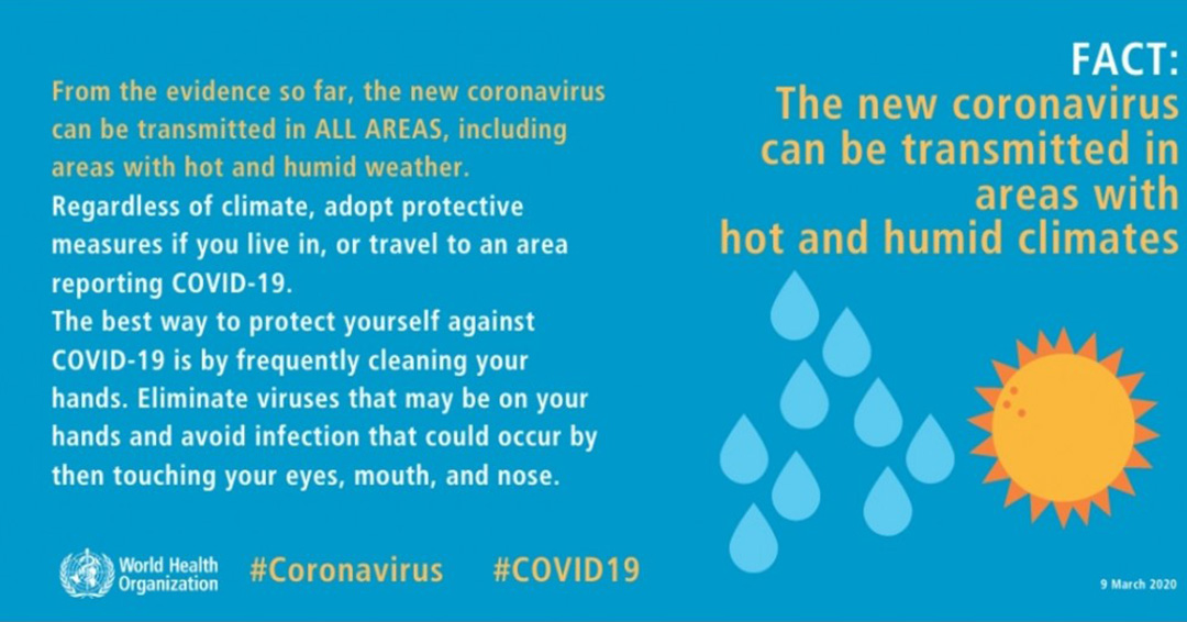 WHO Myth Busters: COVID-19 Virus can be Transmitted in Areas With Hot and Humid Climates