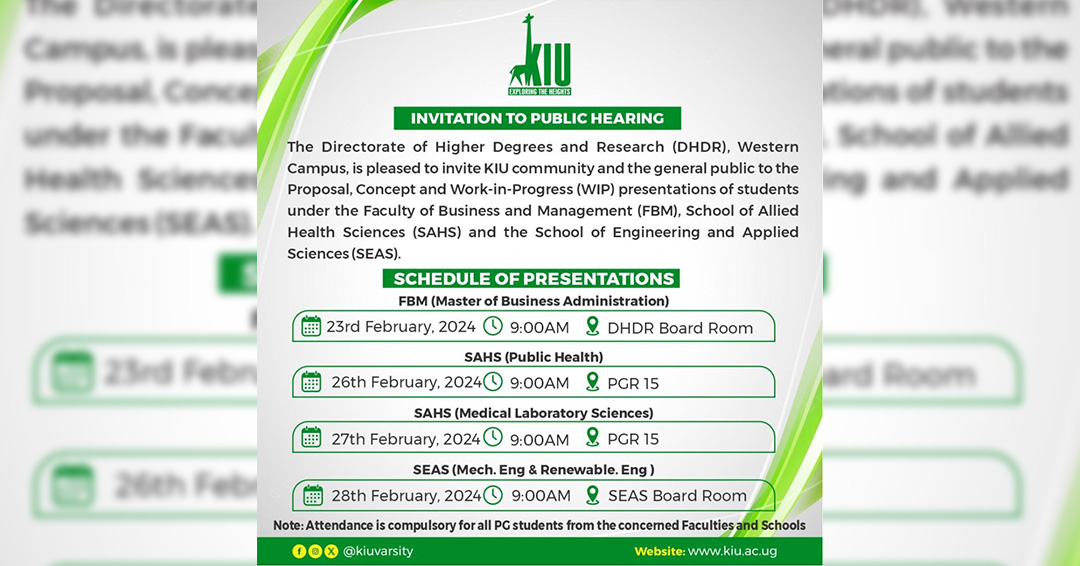 INVITATION TO PUBLIC HEARING FOR PG STUDENS UNDER THE FACULTY OF BUSINESS AND MANAGEMENT, SCHOOL OF ALLIED HEALTH SCIENCES AND SCHOOL OF ENGINEERING AND APPLIED SCIENCES
