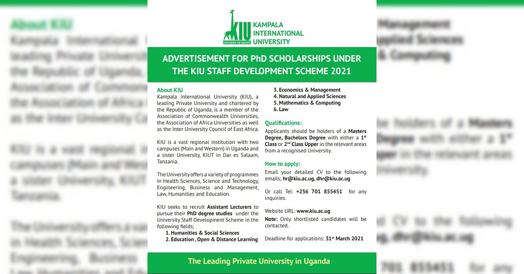 PRESS RELEASE: ADVERTISEMENT FOR PhD SCHOLARSHIPS UNDER THE KIU STAFF DEVELOPMENT SCHEME 2021