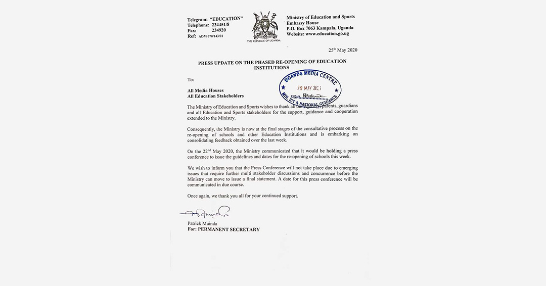 Campus News: Ministry of Education Update on Phased Reopening of Schools Postponed