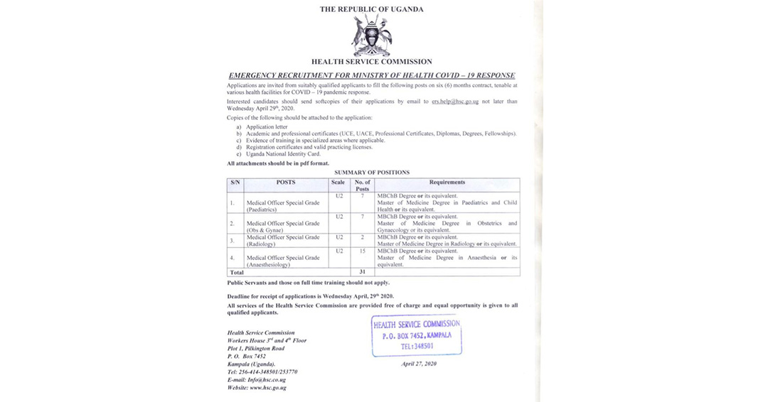 Public Health Service Commission to do Emergency Recruitment for COVID-19 Response